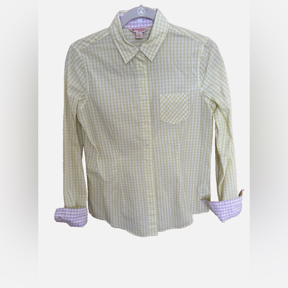 Women's Brooks Brothera 1818 Plaid Button Down Cotton Green Shirt - Size 2